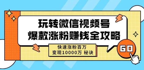玩转微信视频号爆款涨粉赚钱全攻略，快速涨粉百万变现万元秘诀-小二项目网