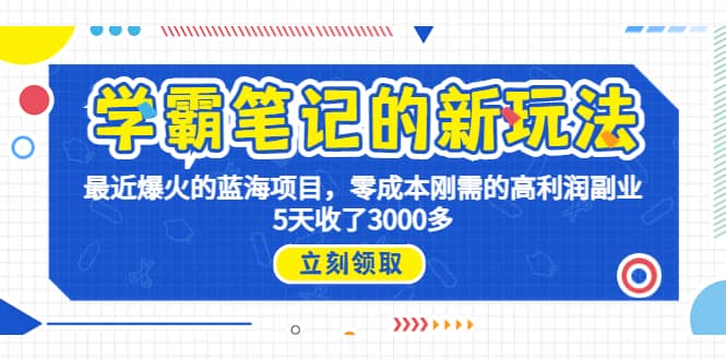 学霸笔记新玩法，最近爆火的蓝海项目，0成本高利润副业，5天收了3000多-小二项目网