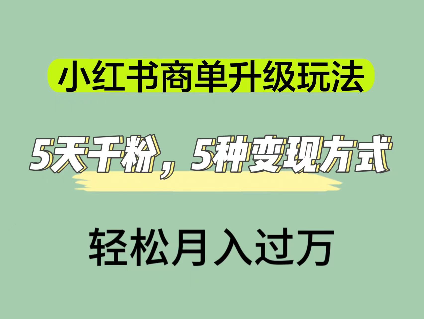 小红书商单升级玩法，5天千粉，5种变现渠道，轻松月入1万 - 小二项目网-小二项目网