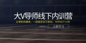 大V导师线下内训营：从零粉到爆单，一招搞定百万原创，78节45个小时-小二项目网