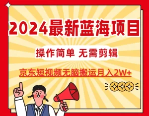 2024最新蓝海项目，无需剪辑，京东图文短视频无脑搬运月入2W+-小二项目网