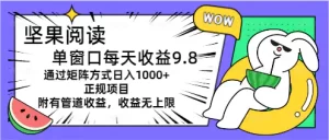 坚果阅读单窗口每天收益9.8通过矩阵方式日入1000+正规项目附有管道收益-小二项目网