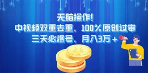 无脑操作!中视频双重去重，100%原创过审，三天必爆号，月入3万+-小二项目网