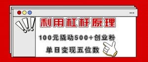 利用杠杆100元撬动500+创业粉，单日变现5位数-小二项目网