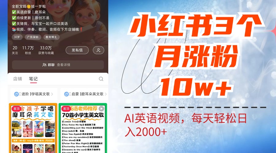 小红书三个月涨粉10W！AI英语视频0成本制作，每天轻松日入2000+ - 小二项目网-小二项目网