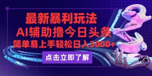 今日头条最新玩法最火，动手不动脑，简单易上手。轻松日入3000+-小二项目网