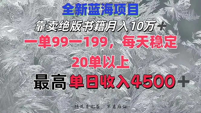 靠卖绝版书籍月入10W+,一单99-199，一天平均20单以上，最高收益日入4500+-小二项目网