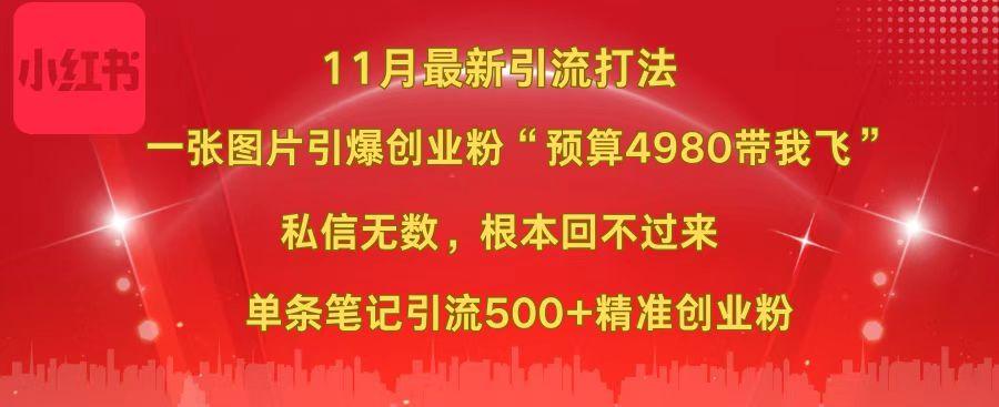 小红书11月最新图片打法，一张图片引爆创业粉“预算4980带我飞”，私信无数，根本回不过来，单条笔记引流500+精准创业粉-小二项目网