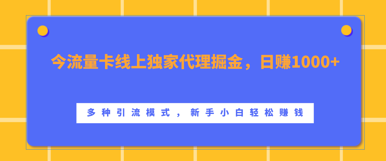 流量卡线上独家代理掘金,日赚1000+ ,多种引流模式,新手小白轻松赚钱-小二项目网