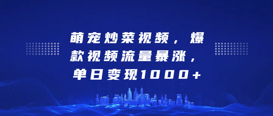 萌宠炒菜视频，爆款视频流量暴涨，单日变现1000+-小二项目网