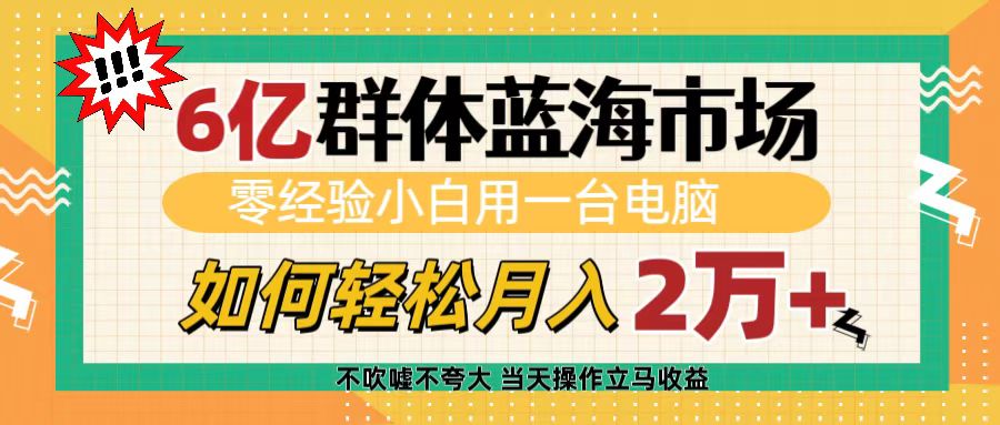 6亿群体蓝海市场,零经验小白用一台电脑,如何轻松月入2万+-小二项目网