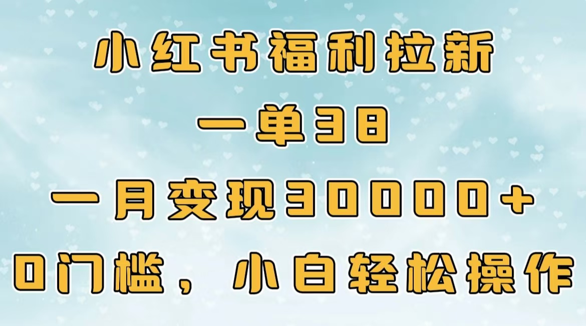 小红书福利拉新，一单38，一月30000＋轻轻松松，0门槛小白轻松操作-小二项目网