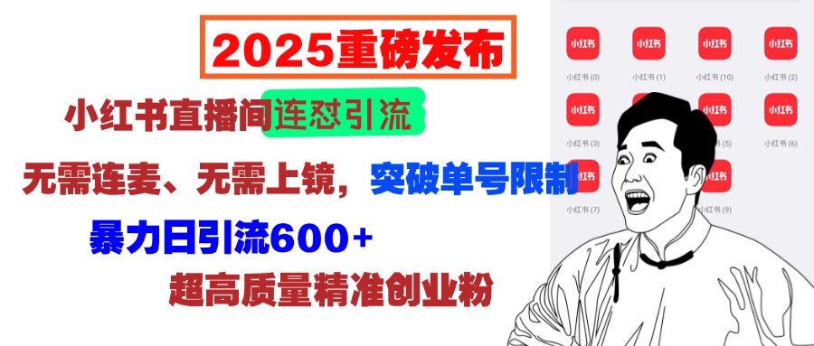 2025重磅发布：小红书直播间连怼引流，无需连麦、无需上镜，突破单号限制，暴力日引流600+超高质量精准创业粉-小二项目网
