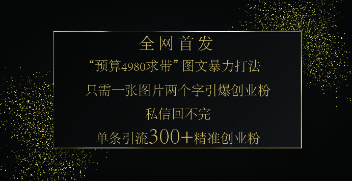 小红书，“预算 4980 带我飞” 的神奇图片引流法，堪称涨粉核武器！只需一张图，就能单条笔记凭借此方法，轻松引流 300 + 精准创业粉！-小二项目网