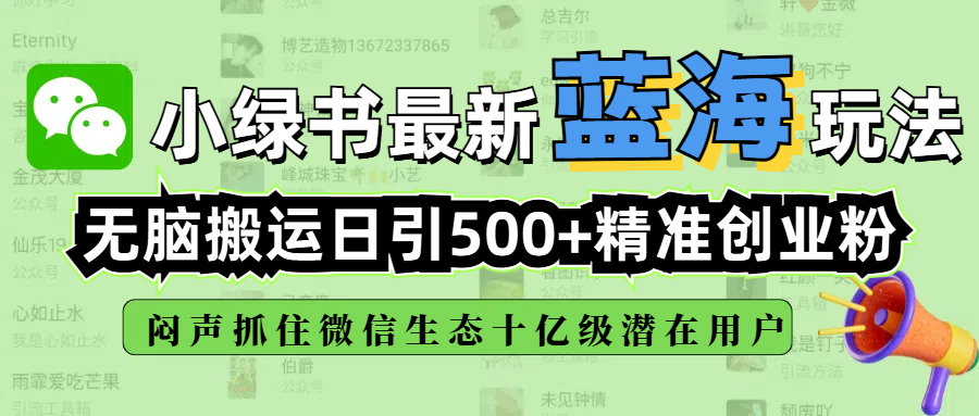 小绿书最新蓝海玩法,无脑搬运日引500+精准创业粉,闷声抓住微信生态十亿级潜在用户-小二项目网