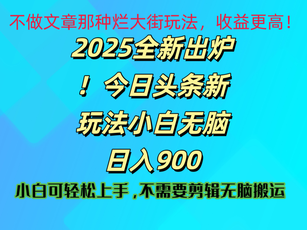 2025 全新出炉！今日头条视频赛道的掘金玩法，副业兼职日赚 900 +-小二项目网