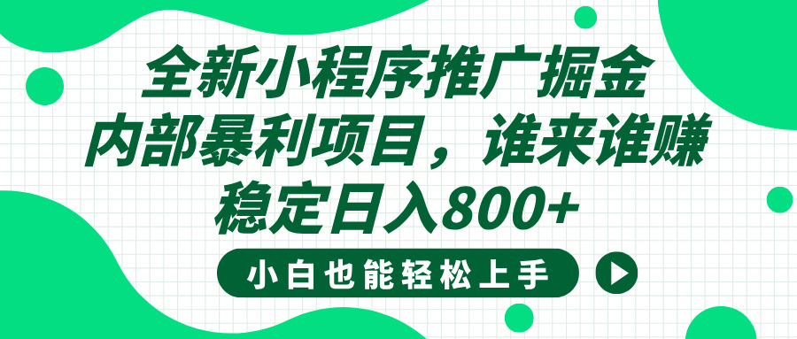 全新小程序推广掘金，内部暴利项目，小白轻松上手，稳定日入800+-小二项目网