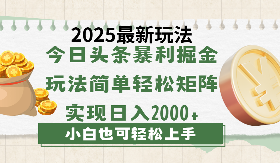 今日头条2025最新玩法，思路简单，复制粘贴，轻松实现矩阵日入2000+-小二项目网