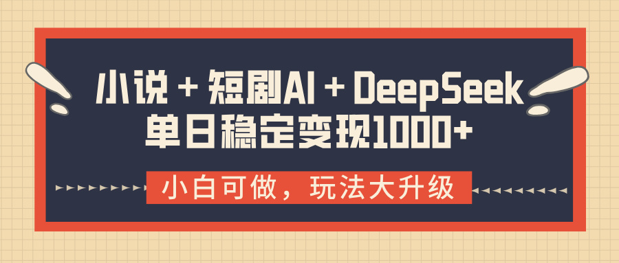 小说＋短剧AI＋DeepSeek结合变现，单日稳定变现1000+-小二项目网