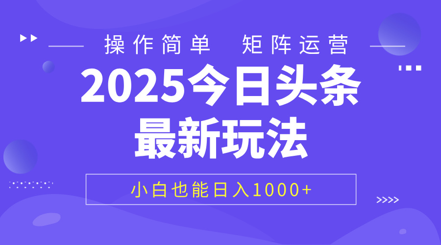 2025今日头条最新玩法，0粉可做，复制粘贴，小白也能日入1000+-小二项目网