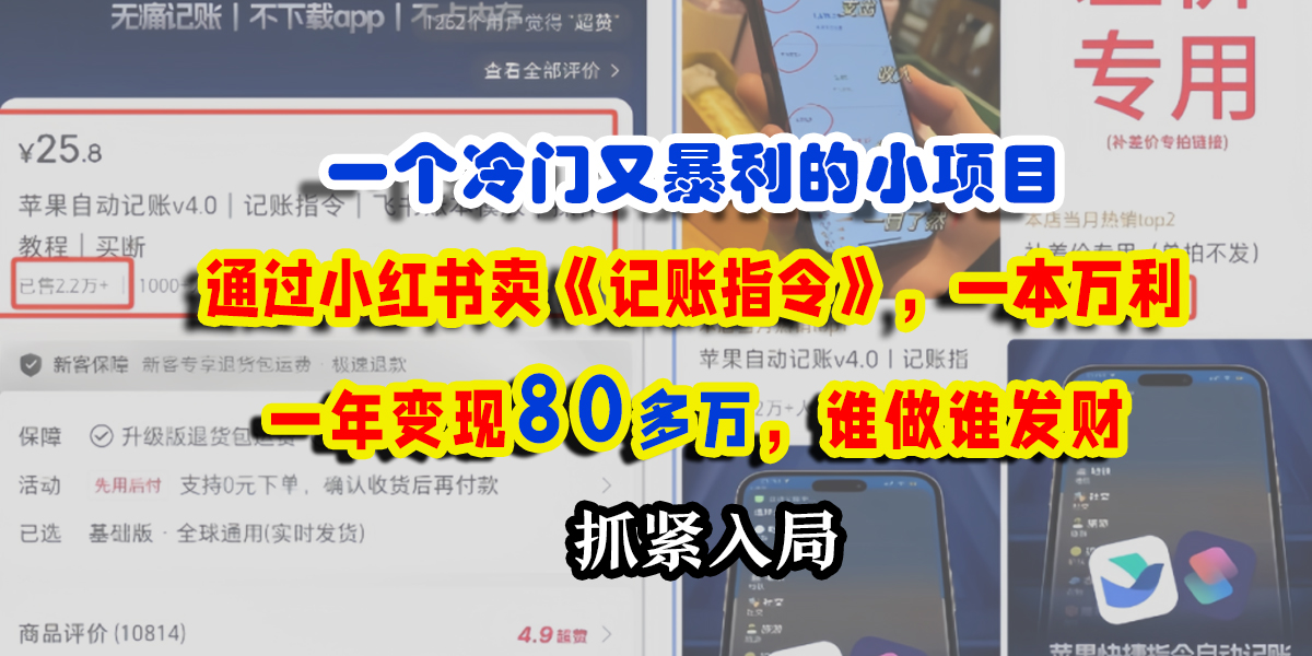 一个冷门又暴利的小项目，通过小红书卖《记账指令》，一本万利，一年变现80多万，谁做谁发财-小二项目网
