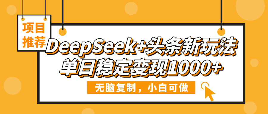 DeepSeek+头条新玩法，无脑复制，小白可做，单日稳定变现1000+-小二项目网