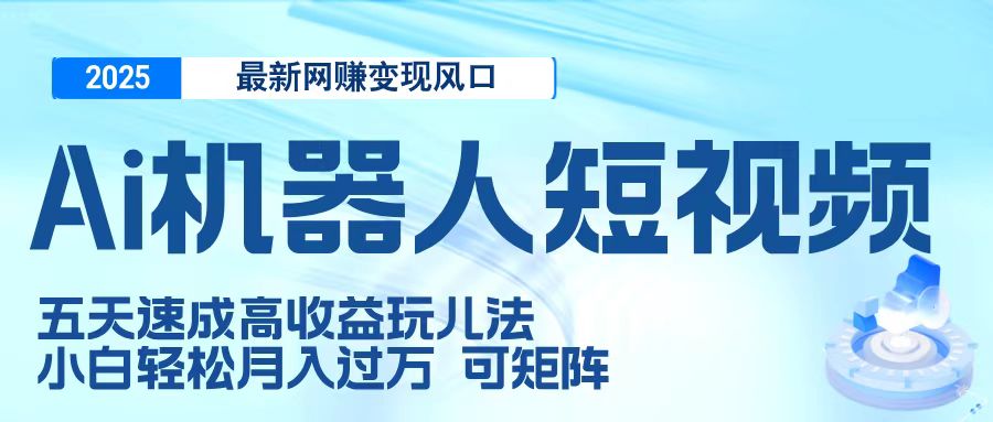 二零二五最新网赚变现风口，Ai 机器人短视频，五天速成高收益玩儿法，小白轻松月入过万，可矩阵-小二项目网