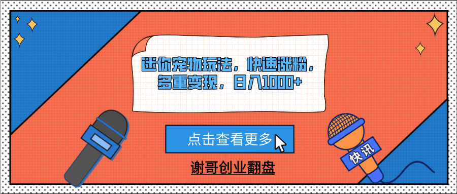 迷你宠物玩法，快速涨粉，多重变现，日入1000+-小二项目网