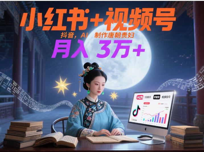 小红书+视频号+抖音，AI轻松制作唐朝贵妇IP，毒鸡汤、励志、减肥瘦身、养生赛道轻松切入，每天30分钟，轻松产出N条，月入3万+ -小二项目网