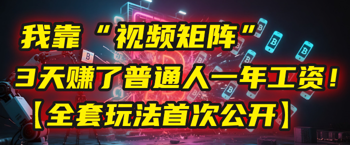 我靠“视频矩阵”，3天赚了普通人一年工资！【全套玩法首次公开】-小二项目网