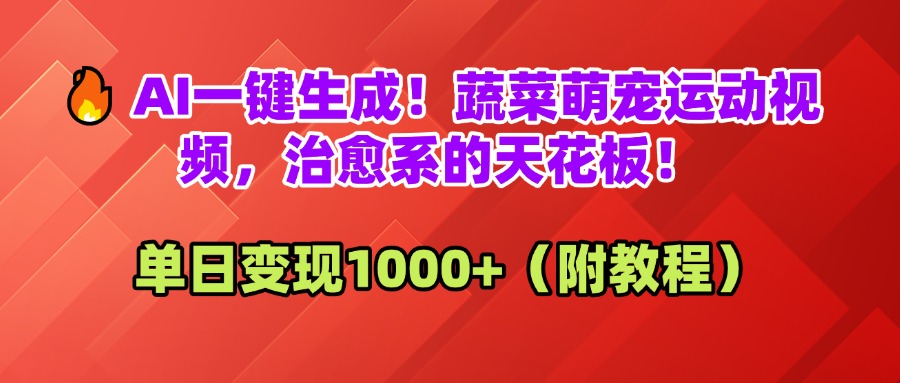 AI一键生成！蔬菜萌宠运动视频，治愈系的天花板！单日变现1000+（附教程）-小二项目网