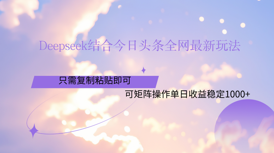 Deepseek结合今日头条全网最新玩法，只需复制粘贴，小白轻松上手单日稳定1000+-小二项目网