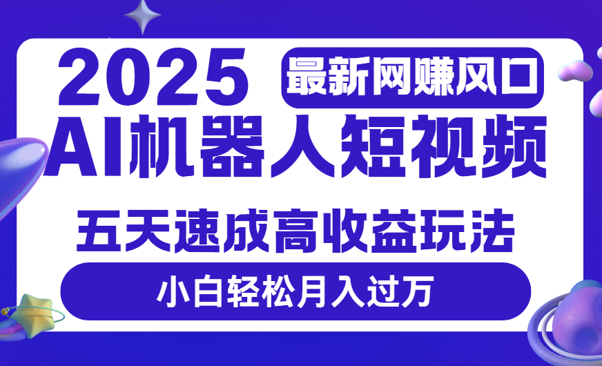 2025最新网赚变现风口，Ai 机器人短视频，五天速成高收益玩法，小白轻松月入过万-小二项目网