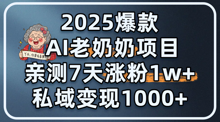 2025爆款 AI 老奶奶项目：亲测 7 天涨粉 1W+，私域变现 1000+-小二项目网