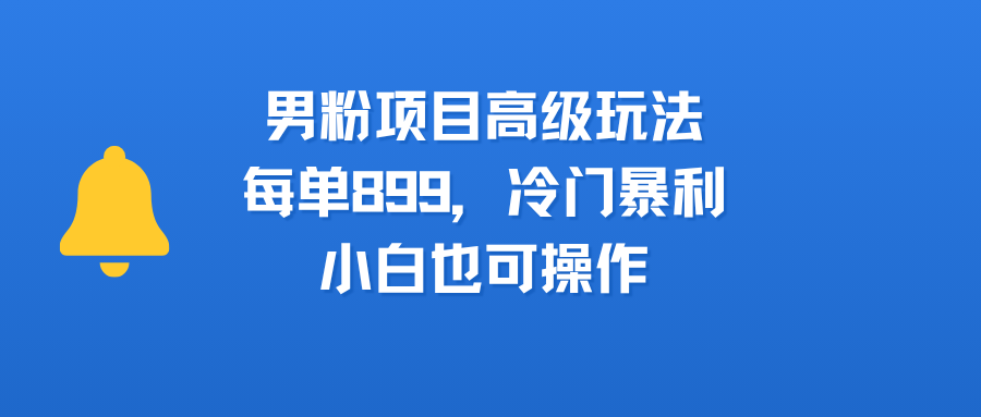 男粉项目高级玩法，每单899，冷门暴利，小白也可操作-小二项目网