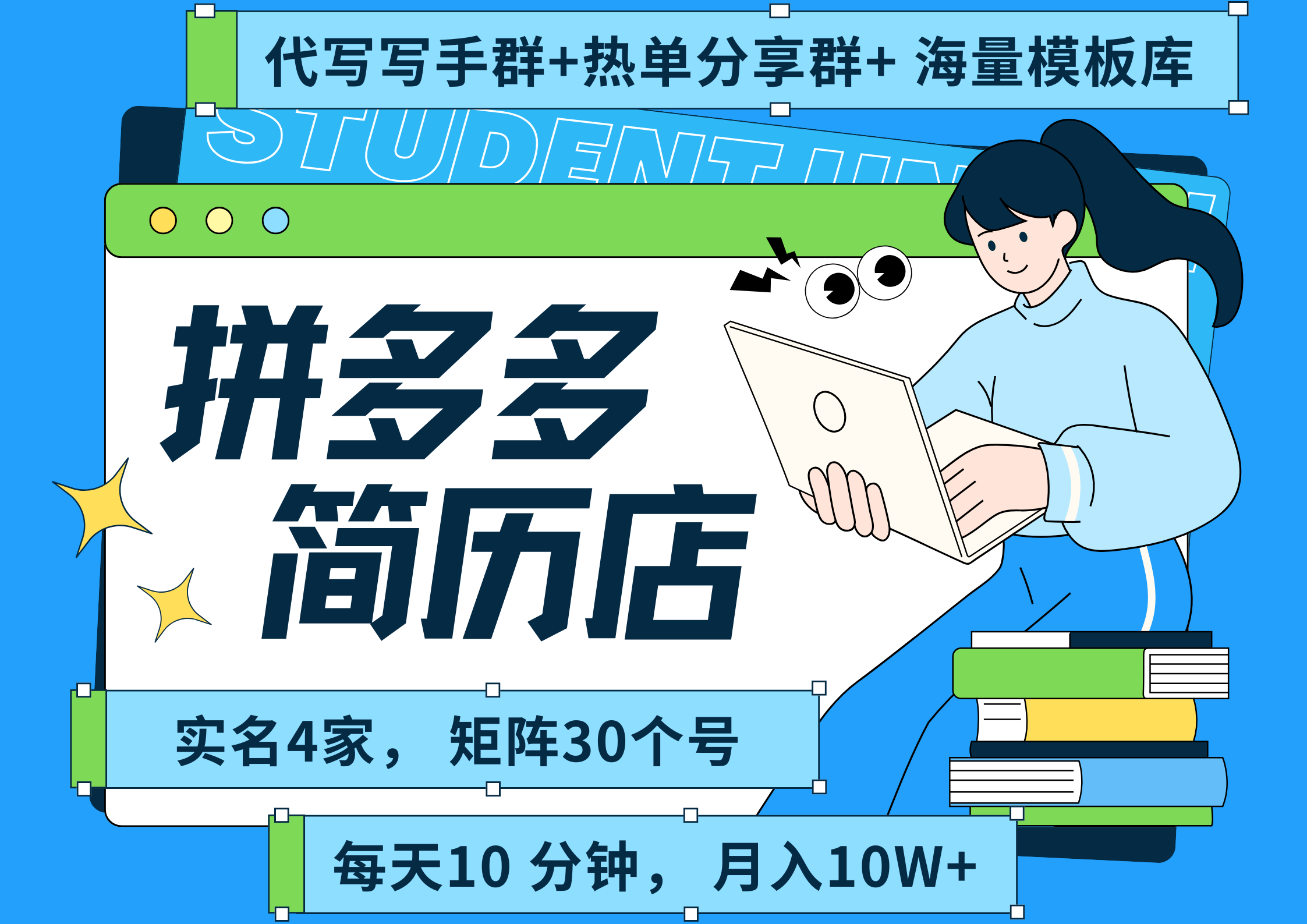 拼多多 虚拟资料 简历 海报代写 全SOP流程 毫无保留分享（含后端资料以及代写渠道）每天十分钟 每人实名四个店  矩阵30个账号  轻轻松松 月入10W-小二项目网