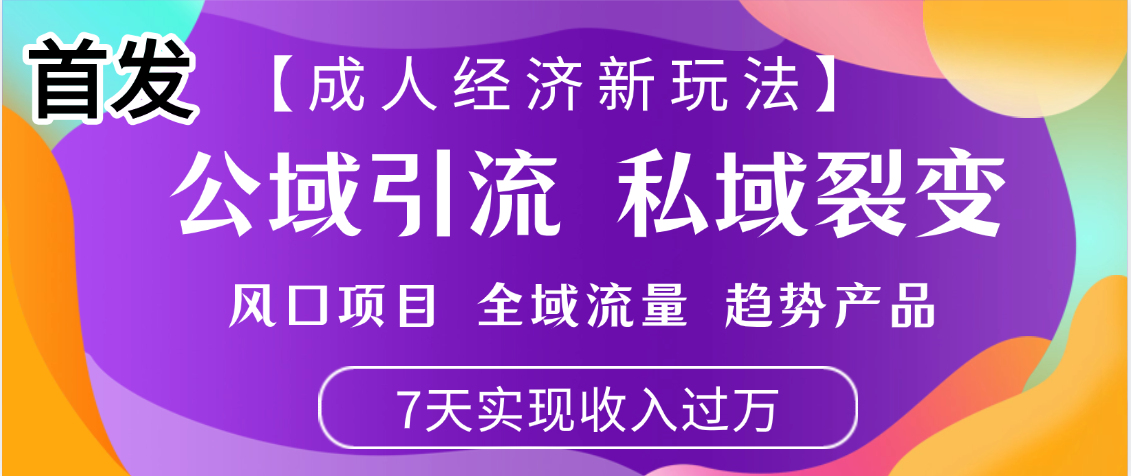 首发：【成人经济新玩法】市面独家玩法，风口项目、全域流量、趋势产品，7天实现月入过万-小二项目网