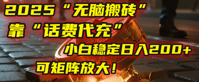 无脑搬砖项目：靠“话费代充”，小白稳定日入200+，可矩阵放大！-小二项目网