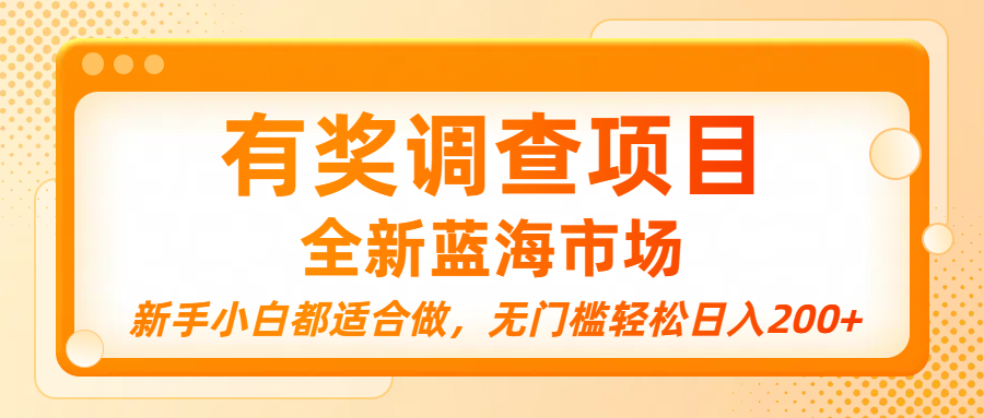 有奖调查项目，全新蓝海市场，新手小白都适合做，无门槛轻松日入200+-小二项目网