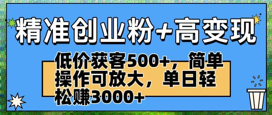精准创业粉+高变现：低价获客500+，简单操作可放大，单日轻松赚3000+-小二项目网