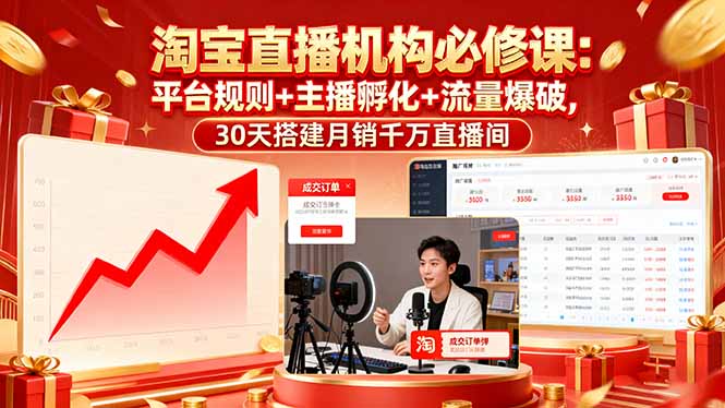 （16087期）淘宝直播机构必修课：平台规则/主播孵化/流量爆破,30天搭建月销千万直播间-小二项目网