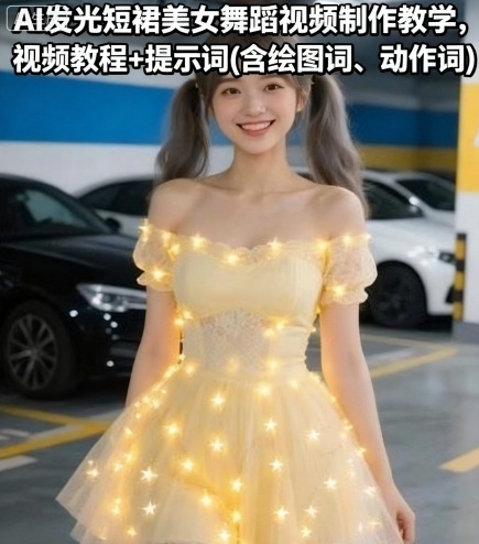 AI发光短裙美女舞蹈视频制作教学，视频教程+提示词(含绘图词、动作词)-小二项目网