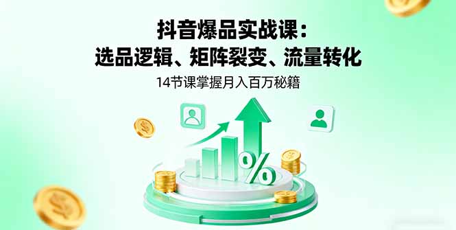（16112期）抖音爆品实战课：选品逻辑、矩阵裂变、流量转化，14节课掌握月入百万秘籍-小二项目网