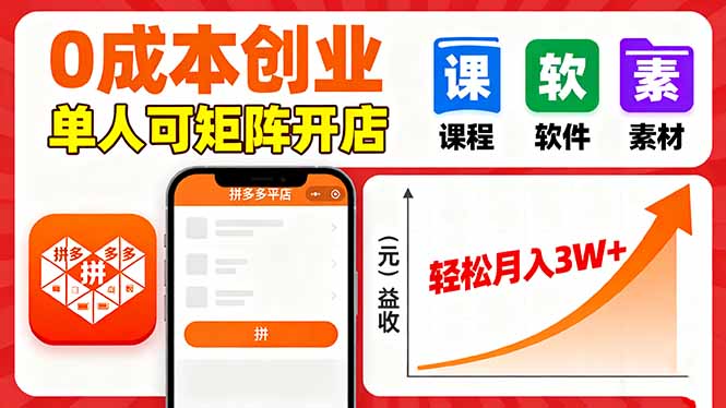 （16047期）拼多多虚拟电商，0成本，单人可矩阵开店，轻松月入3W+-小二项目网