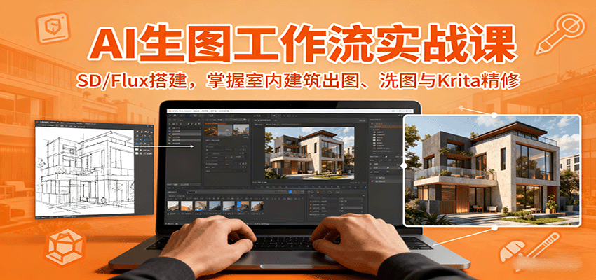 AI生图工作流实战课：SD/Flux搭建，掌握室内建筑出图、洗图与Krita精修-小二项目网