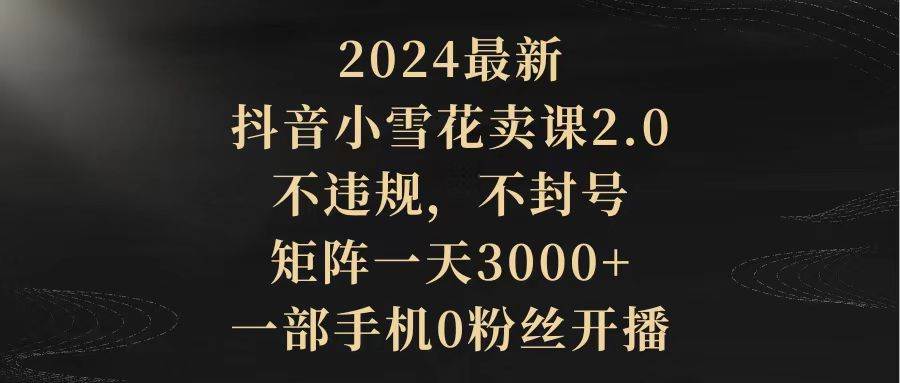 2024最新抖音小雪花卖课2.0 不违规 不封号 矩阵一天3000+一部手机0粉丝开播-小二项目网