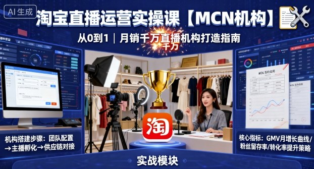 淘宝直播运营实操课【MCN机构】，从0到1做一家月销千W的直播机构-小二项目网