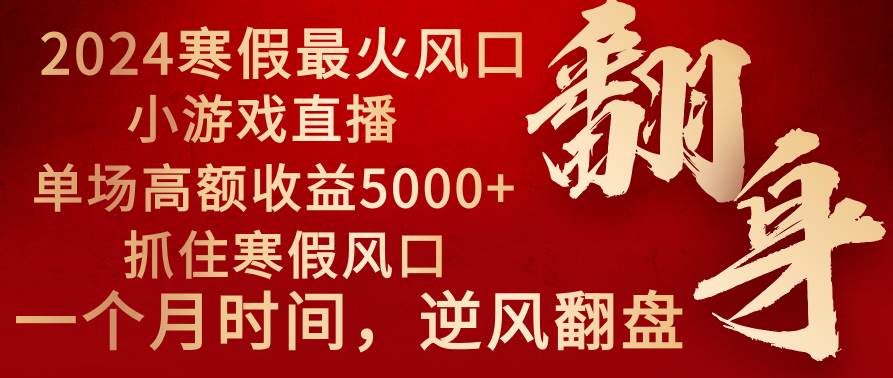 2024年最火寒假风口项目 小游戏直播 单场收益5000+抓住风口 一个月直接提车-小二项目网