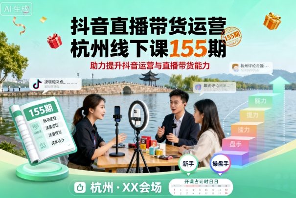 抖音直播带货运营杭州线下课155期，助力提升抖音运营与直播带货能力-小二项目网