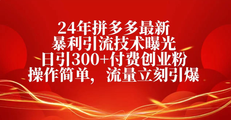 25年拼多多最新暴利引流技术曝光、日引300+付费创业粉操作简单，流量立刻引爆-小二项目网